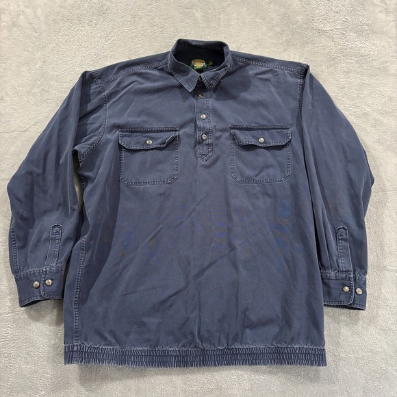 Cabelas Canvas Shirt Men XL Tall 1/4 Button Blue Button Workwear Outdoor Jacket‎